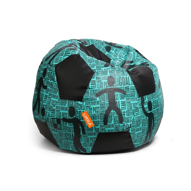 Orka Digital Printed Kids Foorball With Mathching Footstool Filled Bean Bag With Beans (FB29 Teal,Black)