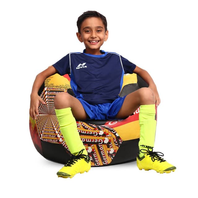 Orka Digital Printed Kids Foorball With Mathching Footstool Filled Bean Bag With Beans (FB32 Multicolor)