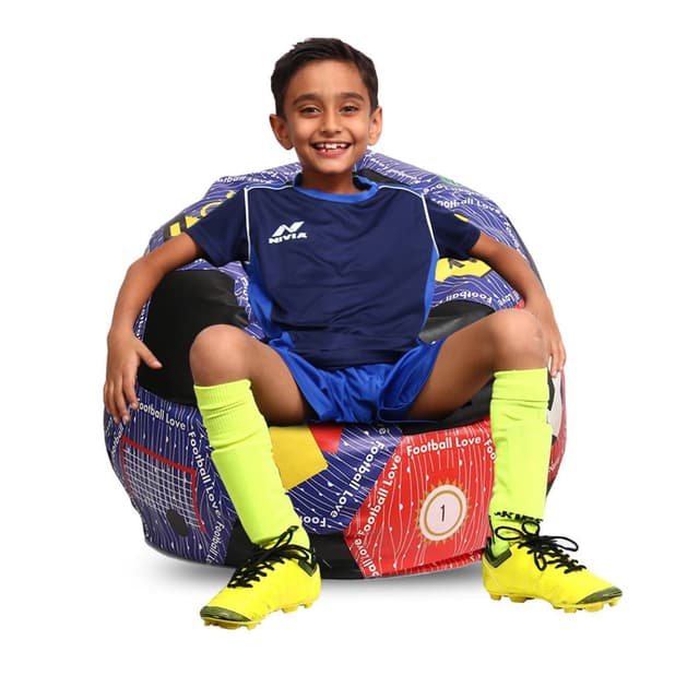 Orka Digital Printed Kids Foorball With Mathching Footstool Filled Bean Bag With Beans (FB36 Multicolor)