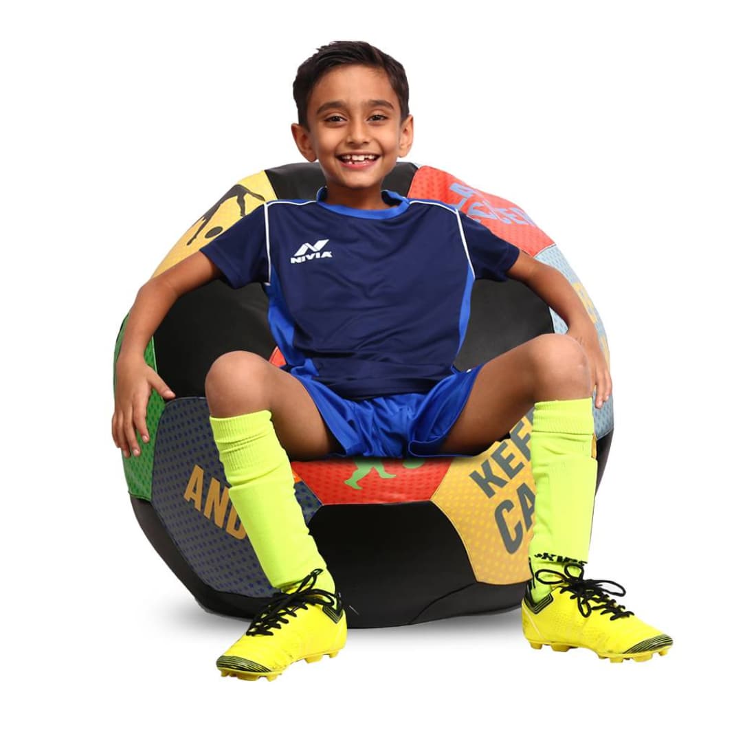 Orka Digital Printed Kids Foorball With Mathching Footstool Filled Bean Bag With Beans (FB37 Multicolor) view 3