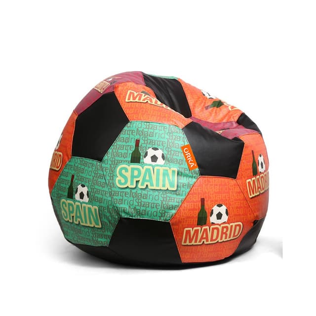 Orka Digital Printed Kids Foorball With Mathching Footstool Filled Bean Bag With Beans (FB40 Multicolor)