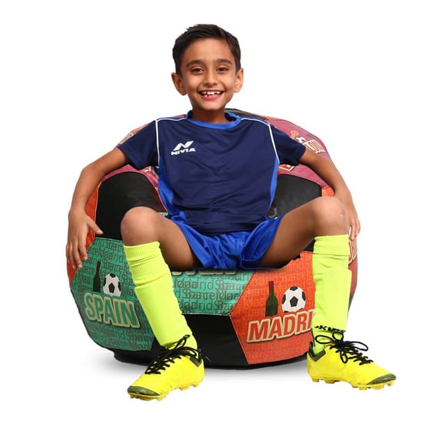 Orka Digital Printed Kids Foorball With Mathching Footstool Filled Bean Bag With Beans (FB40 Multicolor)