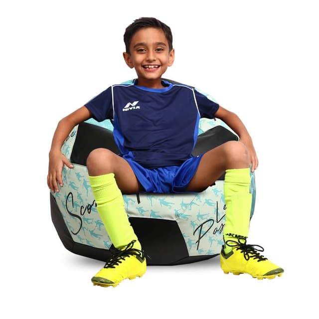 Orka Digital Printed Kids Foorball With Mathching Footstool Filled Bean Bag With Beans (FB41 Multicolor)