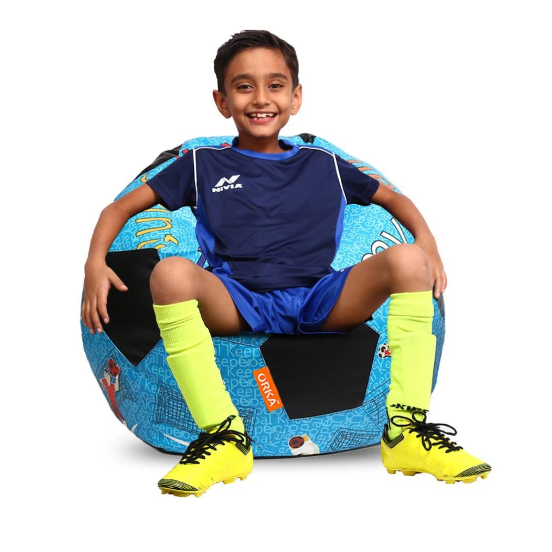 Orka Digital Printed Kids Foorball With Mathching Footstool Filled Bean Bag With Beans (FB42 Multicolor) view 3