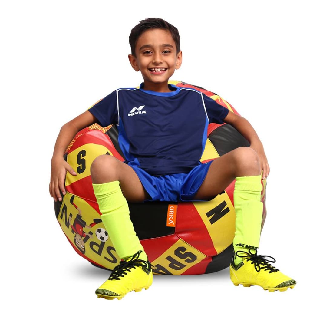 Orka Digital Printed Kids Foorball With Mathching Footstool Filled Bean Bag With Beans (FB43 Multicolor) view 3