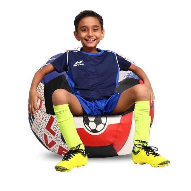 Orka Digital Printed Kids Foorball With Mathching Footstool Filled Bean Bag With Beans (FB46 Multicolor)