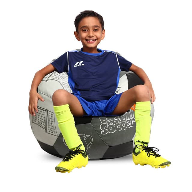 Orka Digital Printed Kids Foorball With Mathching Footstool Filled Bean Bag With Beans (FB48 Multicolor)