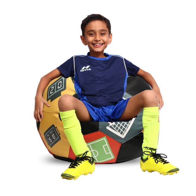 Orka Digital Printed Kids Foorball With Mathching Footstool Filled Bean Bag With Beans (FB52 Multicolor)