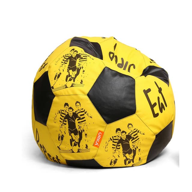 Orka Digital Printed Kids Foorball With Mathching Footstool Filled Bean Bag With Beans (FB58 Yellow,Black)
