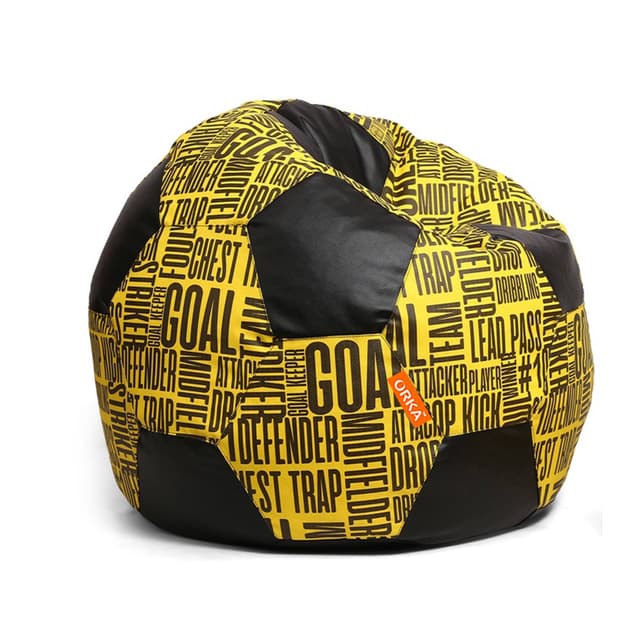 Orka Digital Printed Kids Foorball With Mathching Footstool Filled Bean Bag With Beans (FB59 Yellow,Black)
