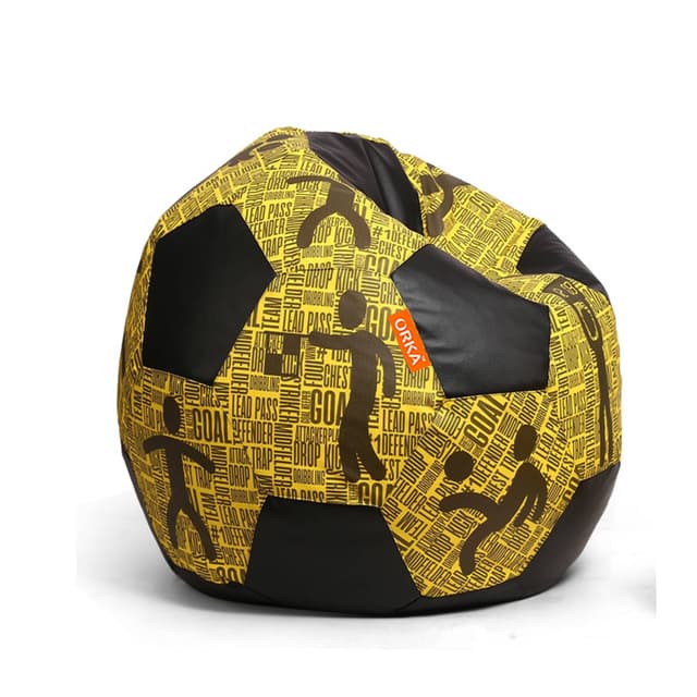 Orka Digital Printed Kids Foorball With Mathching Footstool Filled Bean Bag With Beans (FB60 Yellow,Black)