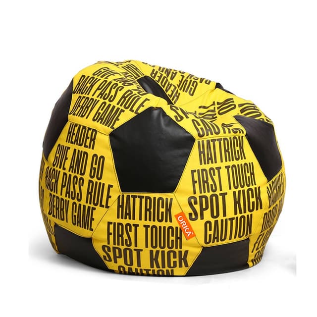 Orka Digital Printed Kids Foorball With Mathching Footstool Filled Bean Bag With Beans (FB61 Yellow,Black)