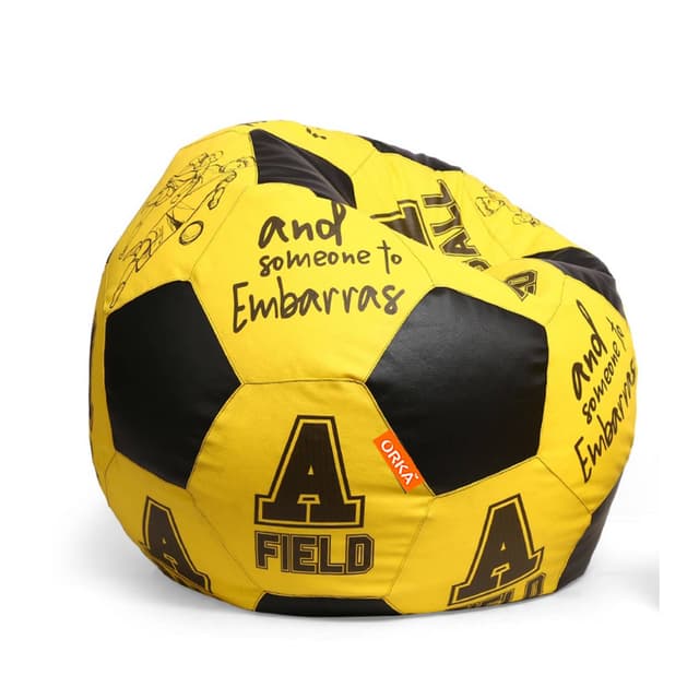 Orka Digital Printed Kids Foorball With Mathching Footstool Filled Bean Bag With Beans (FB62 Yellow,Black)