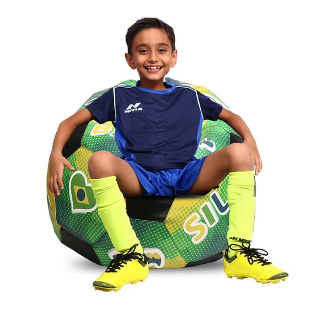Orka Digital Printed Kids Foorball With Mathching Footstool Filled Bean Bag With Beans (FB63 Multicolor)
