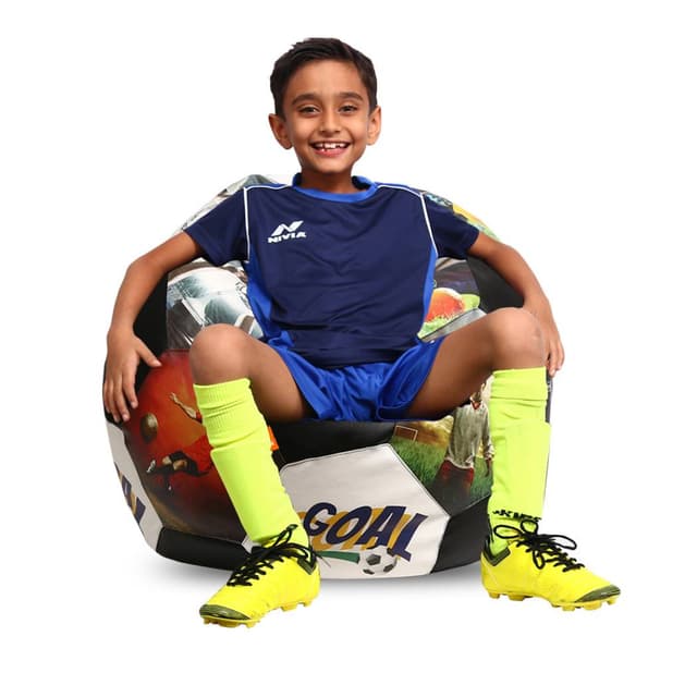 Orka Digital Printed Kids Foorball With Mathching Footstool Filled Bean Bag With Beans (FB64 Multicolor)
