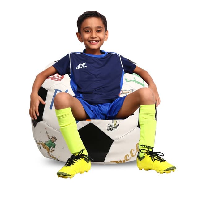 Orka Digital Printed Kids Foorball With Mathching Footstool Filled Bean Bag With Beans (FB65 Multicolor)