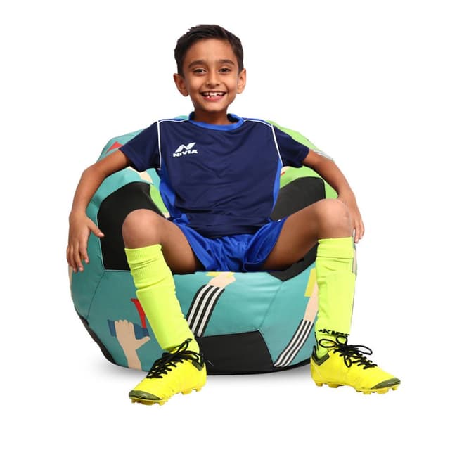Orka Digital Printed Kids Foorball With Mathching Footstool Filled Bean Bag With Beans (FB66 Multicolor)