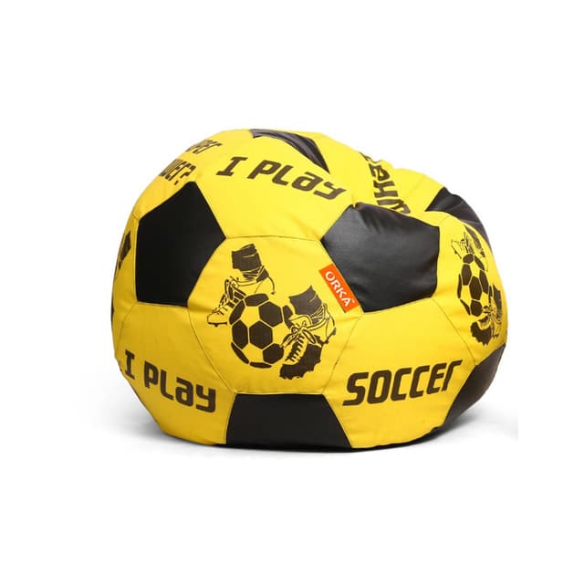 Orka Digital Printed Kids Foorball With Mathching Footstool Filled Bean Bag With Beans (FB69 Yellow,Black)