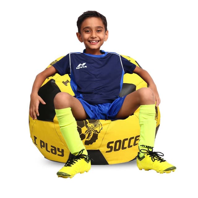 Orka Digital Printed Kids Foorball With Mathching Footstool Filled Bean Bag With Beans (FB69 Yellow,Black)