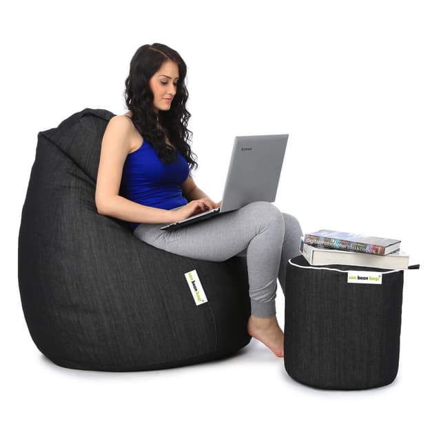 Can bean bags Classic XXXL Denim Bean Bag With Footstool