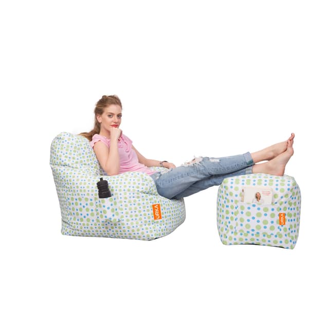 Can bean bags Digital Printed XXXL Arm Bean Chair With Footstool (Polka Dot)