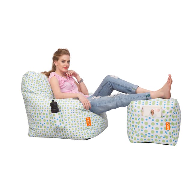 Can bean bags Digital Printed XXXL Arm Bean Chair With Footstool (Polka Dot)