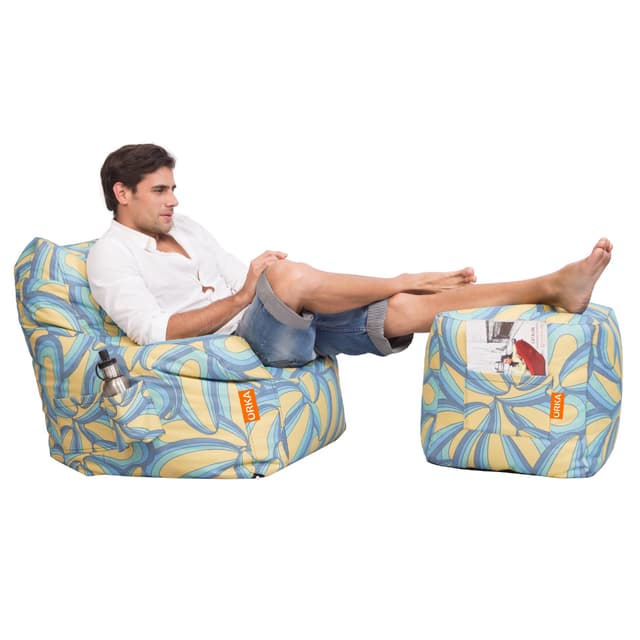 Can bean bags Digital Printed XXXL Arm Bean Chair With Footstool (Yellow)