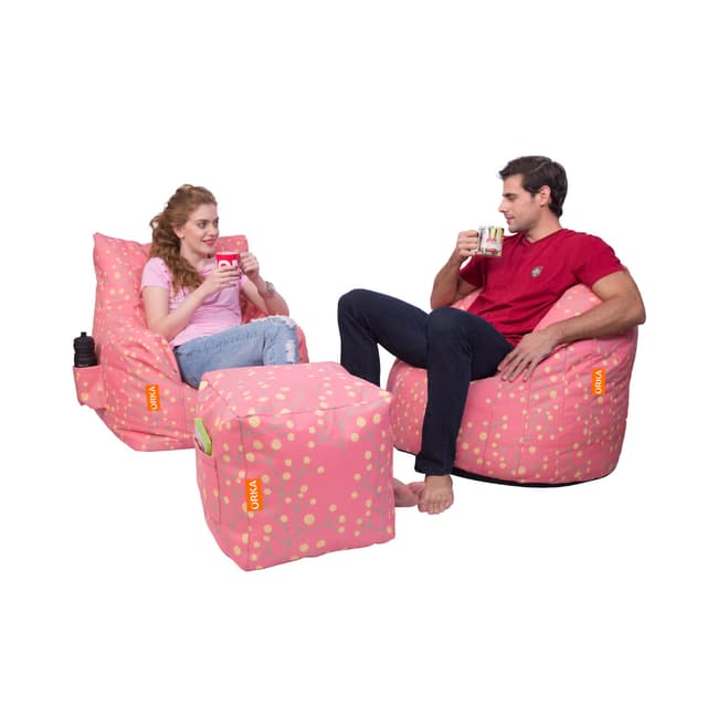 Can bean bags Combo Arm Chair, Big Boss Chair, Footstool Bean Bag (Pink)