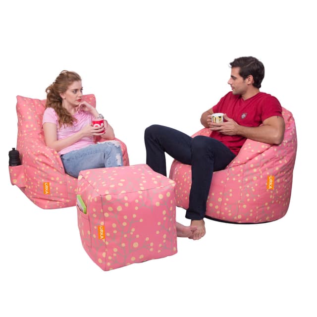 Can bean bags Combo Arm Chair, Big Boss Chair, Footstool Bean Bag (Pink)