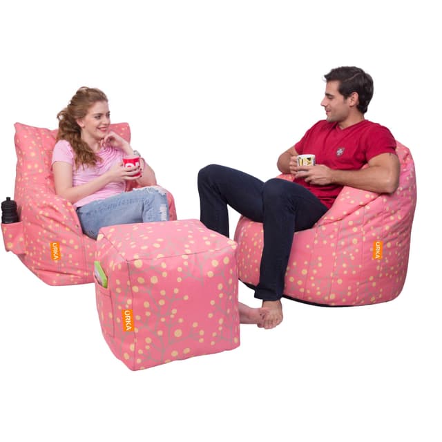 Can bean bags Combo Arm Chair, Big Boss Chair, Footstool Bean Bag (Pink)