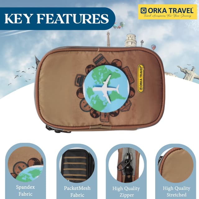 Orka Travel Digital Printed Passport Holder - Airplane Cercle Brown