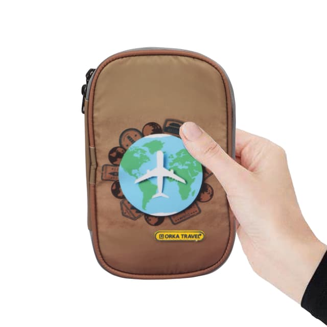 Orka Travel Digital Printed Passport Holder - Airplane Cercle Brown