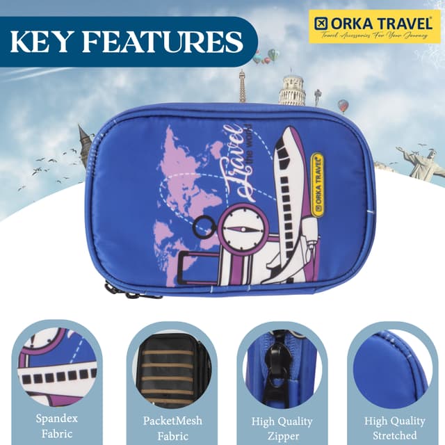 Orka Travel Digital Printed Passport Holder - World Travel Blue