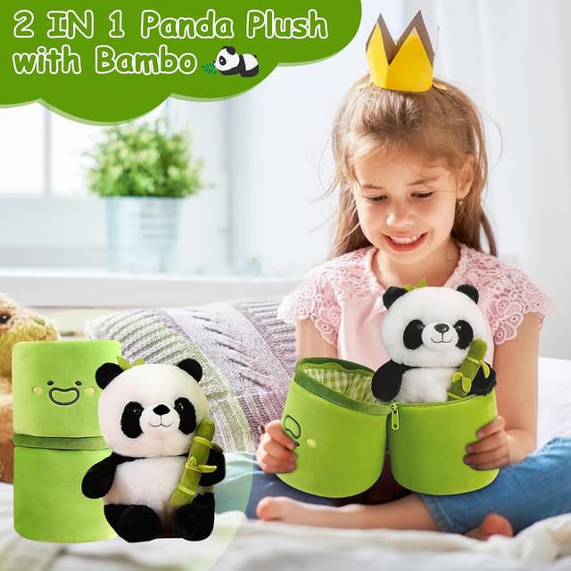 Orka Kids Panda Stuffed Animals Panda Bamboo Plush Toy 11.8 Inch Bamboo Tube Panda Pillow Stuffed Panda Bear Plushies Panda Doll Gifts for Boys Girls