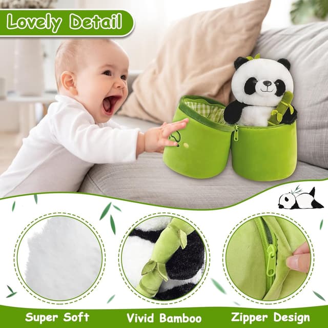 Orka Kids Panda Stuffed Animals Panda Bamboo Plush Toy 11.8 Inch Bamboo Tube Panda Pillow Stuffed Panda Bear Plushies Panda Doll Gifts for Boys Girls