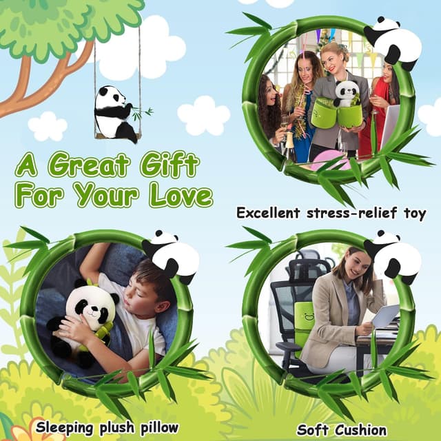 Orka Kids Panda Stuffed Animals Panda Bamboo Plush Toy 11.8 Inch Bamboo Tube Panda Pillow Stuffed Panda Bear Plushies Panda Doll Gifts for Boys Girls