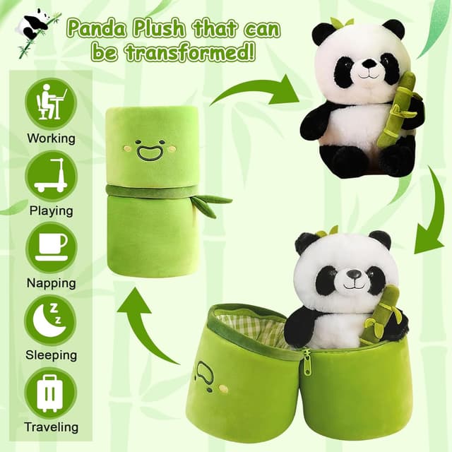 Orka Kids Panda Stuffed Animals Panda Bamboo Plush Toy 11.8 Inch Bamboo Tube Panda Pillow Stuffed Panda Bear Plushies Panda Doll Gifts for Boys Girls