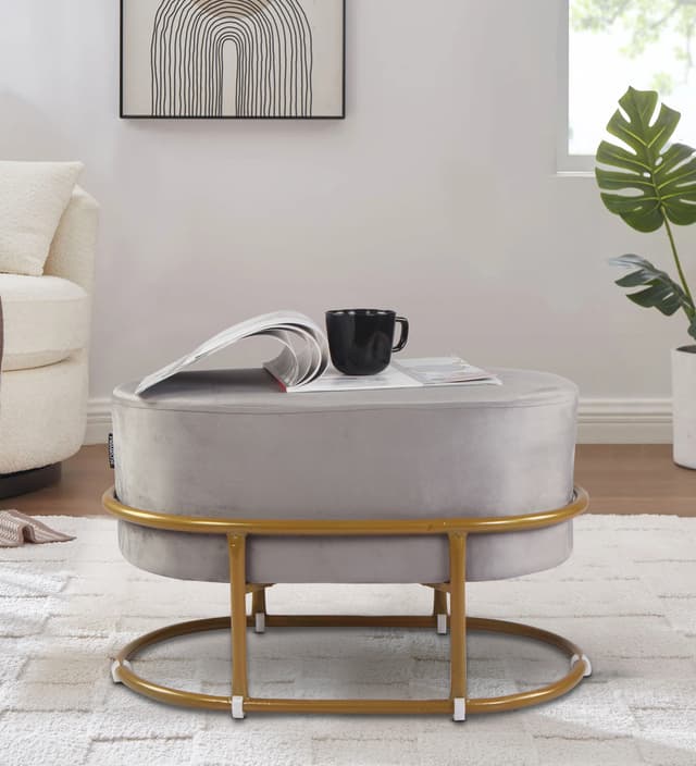 Primrose Velvet Upholstered Ottoman with Gold Plating Base Foot Vanity Makeup Stool, Side Stool for Bedroom Living Room (Craig)