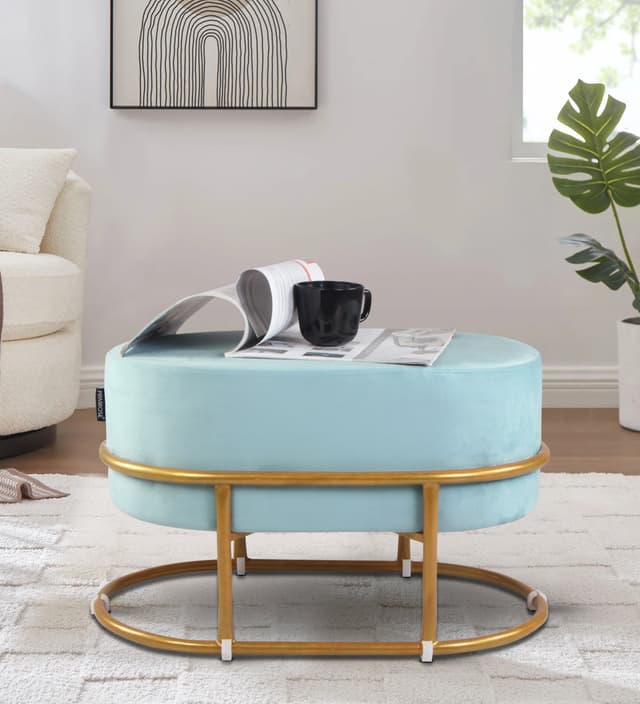 Primrose Velvet Upholstered Ottoman with Gold Plating Base Foot Vanity Makeup Stool, Side Stool for Bedroom Living Room (Craig)