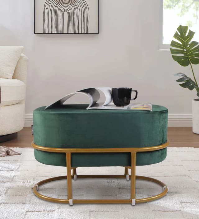 Primrose Velvet Upholstered Ottoman with Gold Plating Base Foot Vanity Makeup Stool, Side Stool for Bedroom Living Room (Craig)