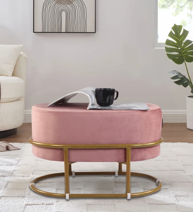 Primrose Velvet Upholstered Ottoman with Gold Plating Base Foot Vanity Makeup Stool, Side Stool for Bedroom Living Room (Craig)