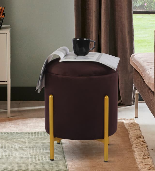 Primrose Velvet Round Ottoman with Hidden Storage, Round Stools for Sitting, Suitable for Bedroom, Living Room, Velvet Square Storage Ottomans (Dunzo)