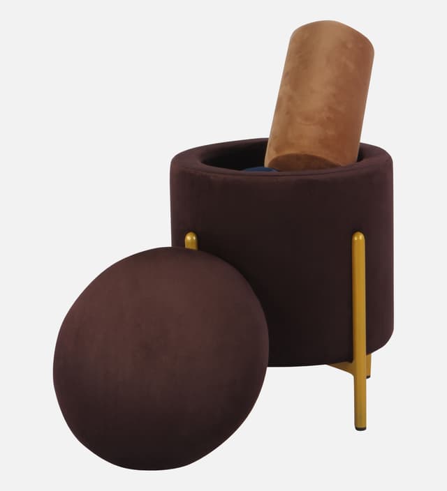 Primrose Velvet Round Ottoman with Hidden Storage, Round Stools for Sitting, Suitable for Bedroom, Living Room, Velvet Square Storage Ottomans (Dunzo)