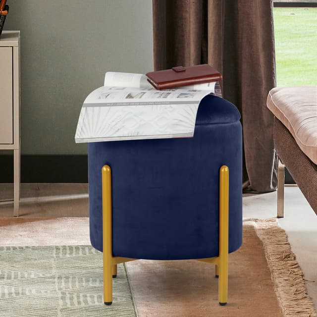 Primrose Velvet Round Ottoman with Hidden Storage, Round Stools for Sitting, Suitable for Bedroom, Living Room, Velvet Square Storage Ottomans (Dunzo)
