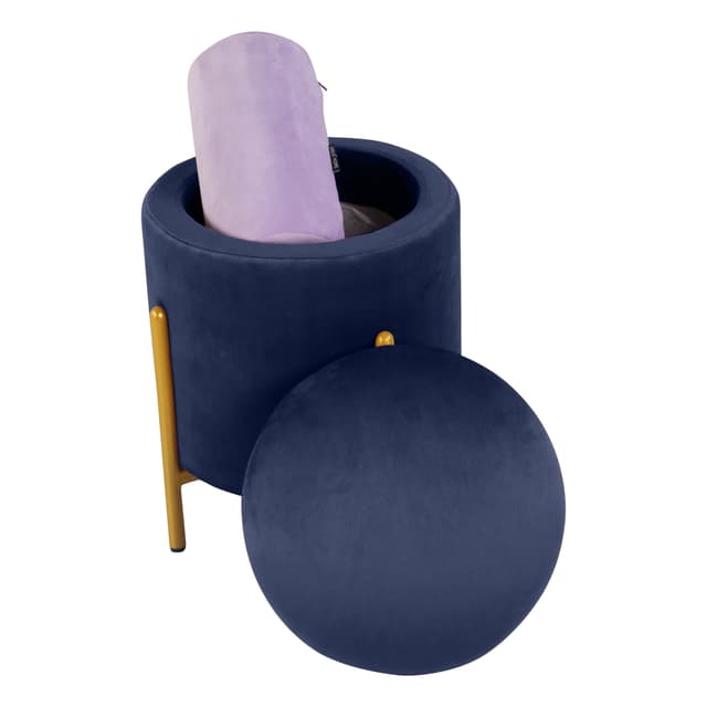 Primrose Velvet Round Ottoman with Hidden Storage, Round Stools for Sitting, Suitable for Bedroom, Living Room, Velvet Square Storage Ottomans (Dunzo)