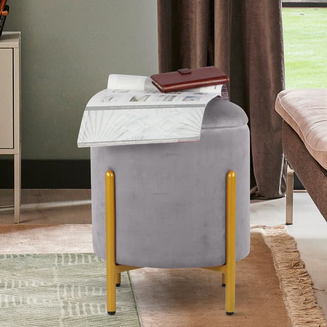 Primrose Velvet Round Ottoman with Hidden Storage, Round Stools for Sitting, Suitable for Bedroom, Living Room, Velvet Square Storage Ottomans (Dunzo)