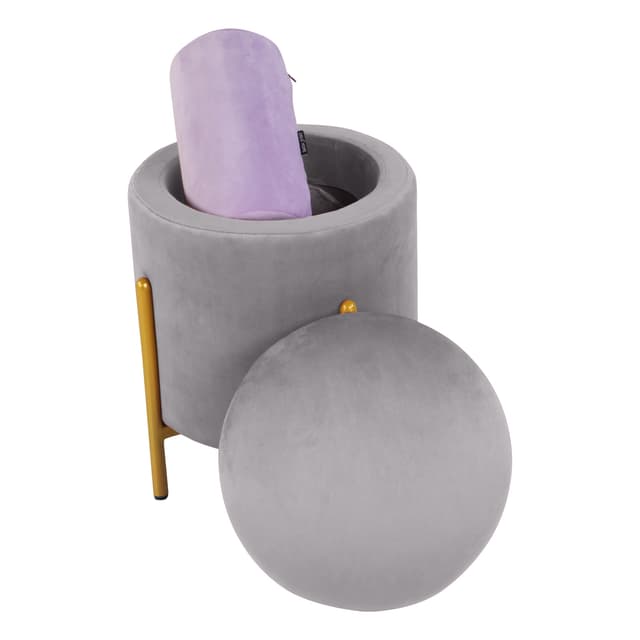 Primrose Velvet Round Ottoman with Hidden Storage, Round Stools for Sitting, Suitable for Bedroom, Living Room, Velvet Square Storage Ottomans (Dunzo)