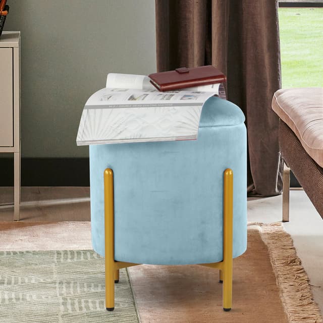 Primrose Velvet Round Ottoman with Hidden Storage, Round Stools for Sitting, Suitable for Bedroom, Living Room, Velvet Square Storage Ottomans (Dunzo)
