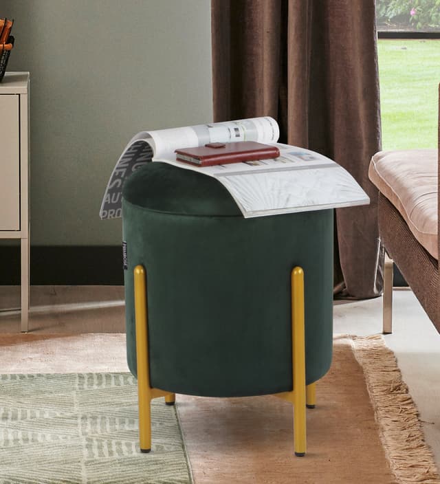 Primrose Velvet Round Ottoman with Hidden Storage, Round Stools for Sitting, Suitable for Bedroom, Living Room, Velvet Square Storage Ottomans (Dunzo)