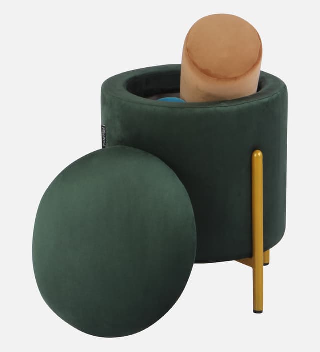 Primrose Velvet Round Ottoman with Hidden Storage, Round Stools for Sitting, Suitable for Bedroom, Living Room, Velvet Square Storage Ottomans (Dunzo)